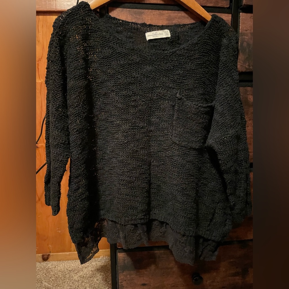 Abercrombie and Fitch black oversized sweater with lace detail. XSmall/Small